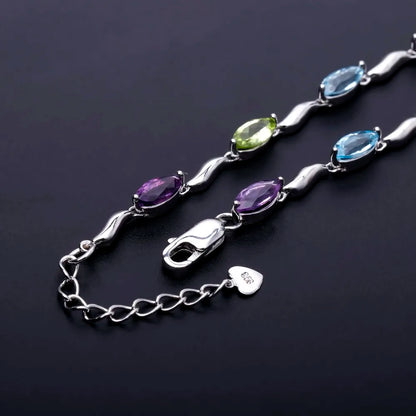 Sky Blue Topaz Peridot Amethyst Mix Gemstone Bracelets&Bangles Pure 925 Sterling Silver Fashion Jewelry for Women