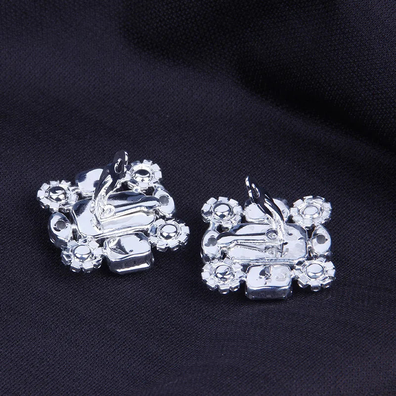Stonefans New Square Clip Earrings No Hole Wedding Jewelry Women Large Clear Crystal Rhinestone Clip on Earrings Ear Women