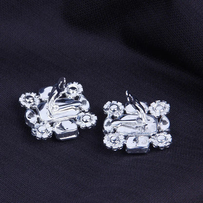 Stonefans New Square Clip Earrings No Hole Wedding Jewelry Women Large Clear Crystal Rhinestone Clip on Earrings Ear Women