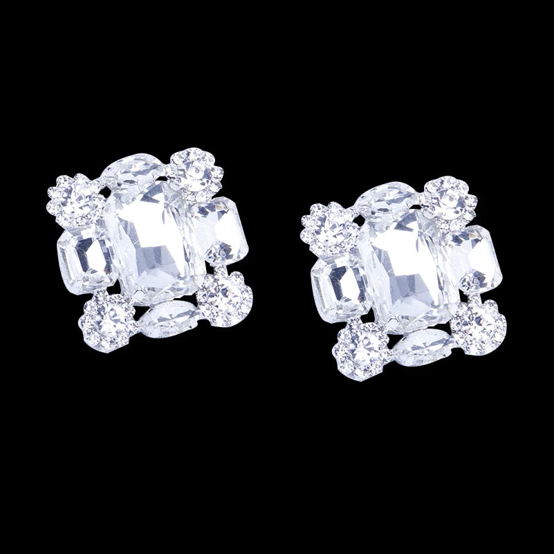 Stonefans New Square Clip Earrings No Hole Wedding Jewelry Women Large Clear Crystal Rhinestone Clip on Earrings Ear Women