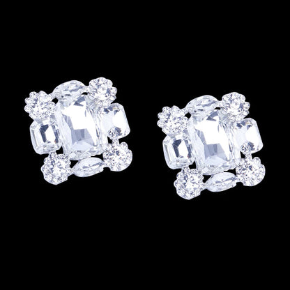 Stonefans New Square Clip Earrings No Hole Wedding Jewelry Women Large Clear Crystal Rhinestone Clip on Earrings Ear Women