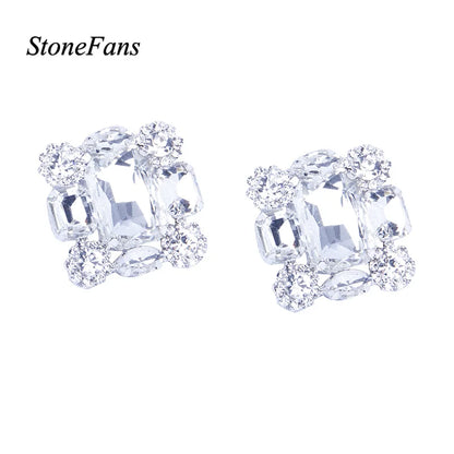 Stonefans New Square Clip Earrings No Hole Wedding Jewelry Women Large Clear Crystal Rhinestone Clip on Earrings Ear Women