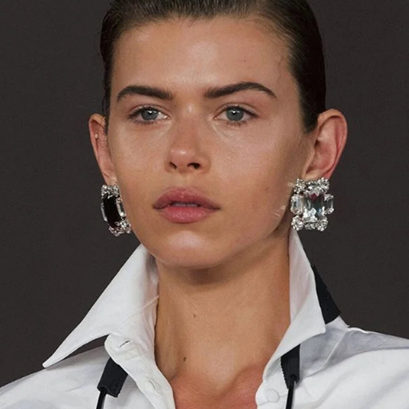 Stonefans New Square Clip Earrings No Hole Wedding Jewelry Women Large Clear Crystal Rhinestone Clip on Earrings Ear Women