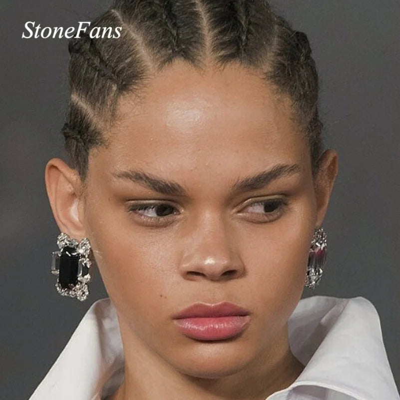 Stonefans New Square Clip Earrings No Hole Wedding Jewelry Women Large Clear Crystal Rhinestone Clip on Earrings Ear Women