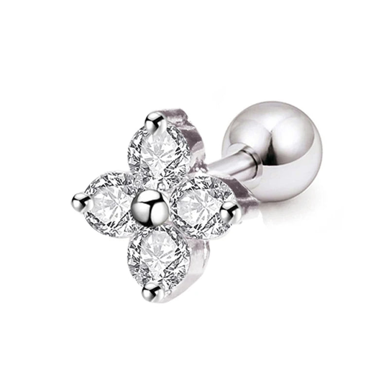 1PC Crystal CZ Helix Earrings Studs Ear Piercing 316L Surgical Steel Cartilage Earring 16G Tragus Conch Piercings for Women Punk