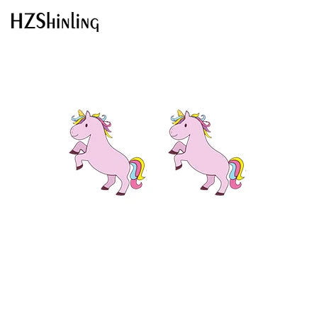 2019 New Cute Unicorn Acrylic Earring Baby Unicorn Resin Earring Epoxy Art Stud Earrings Gifts Girl Boy