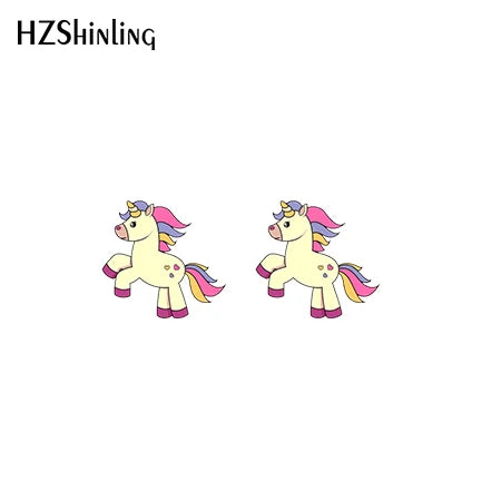 2019 New Cute Unicorn Acrylic Earring Baby Unicorn Resin Earring Epoxy Art Stud Earrings Gifts Girl Boy