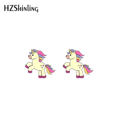 2019 New Cute Unicorn Acrylic Earring Baby Unicorn Resin Earring Epoxy Art Stud Earrings Gifts Girl Boy