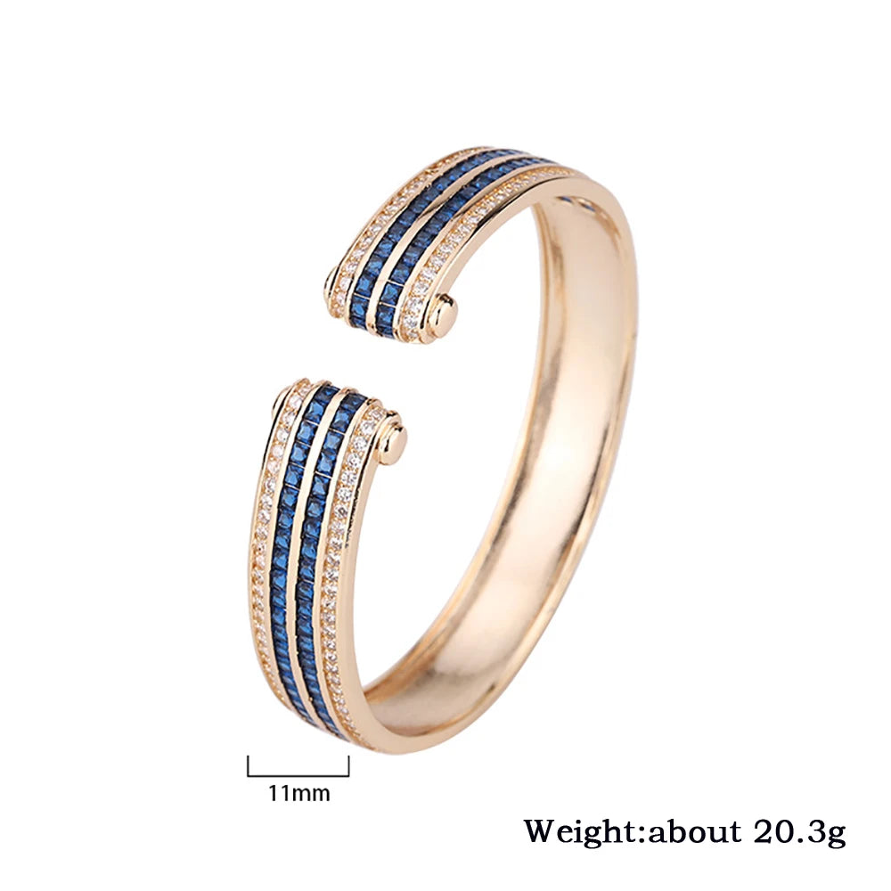 Luxury Wedding Bangles for Women Vintage Sapphire Emerald Ruby Gold Color Cuff Bracelets Party Fine Jewelry Birthday Female Gift