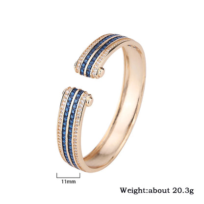 Luxury Wedding Bangles for Women Vintage Sapphire Emerald Ruby Gold Color Cuff Bracelets Party Fine Jewelry Birthday Female Gift