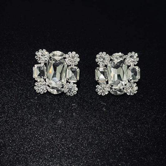 Stonefans New Square Clip Earrings No Hole Wedding Jewelry Women Large Clear Crystal Rhinestone Clip on Earrings Ear Women