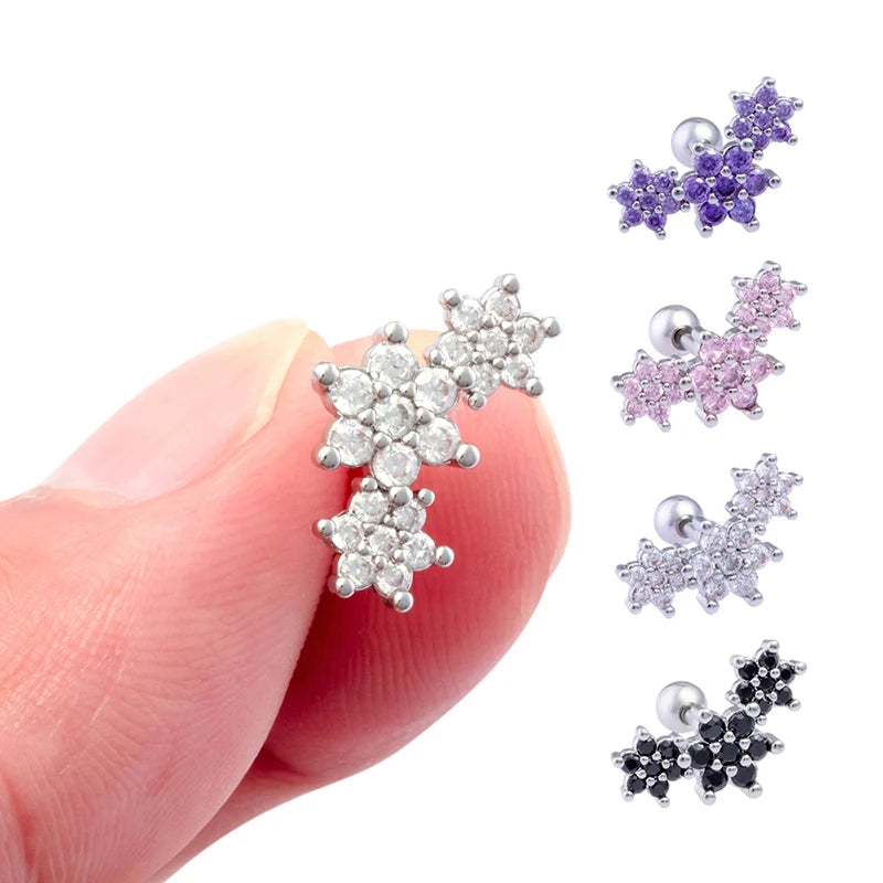 1PC Crystal CZ Helix Earrings Studs Ear Piercing 316L Surgical Steel Cartilage Earring 16G Tragus Conch Piercings for Women Punk
