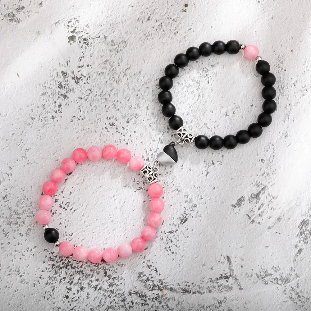 2Pcs/Set Couple Bracelets Natural Stone Beads Heart Shaped Distance Magnet Attraction Bracelet for Lovers Jewelry Gifts 2024 New