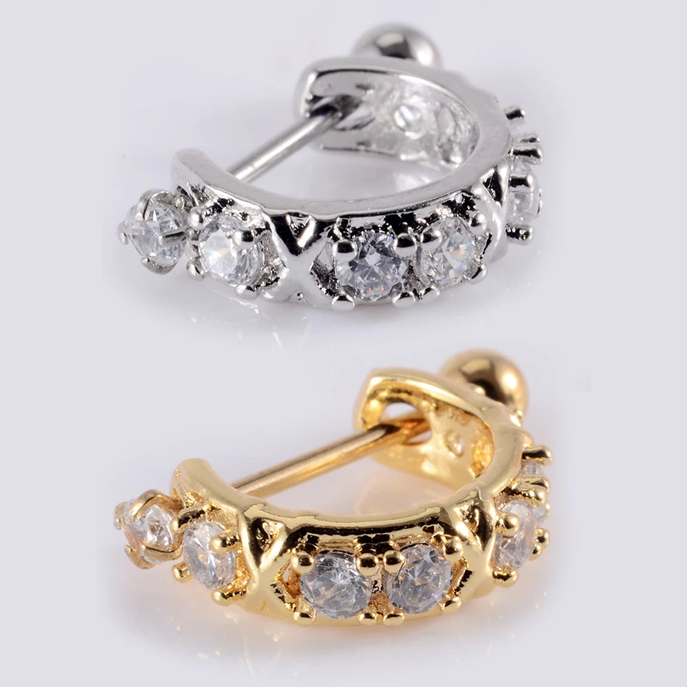 1Pcs Surgical Steel Barbell with CZ Hoop Ear Tragus Cartilage Helix Earrings Ear Studs Ear Cuff Rook Woman Lobe Piercing Jewelry