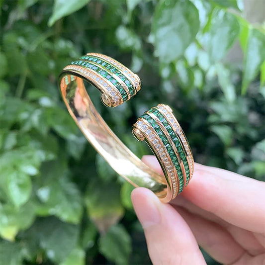 Luxury Wedding Bangles for Women Vintage Sapphire Emerald Ruby Gold Color Cuff Bracelets Party Fine Jewelry Birthday Female Gift