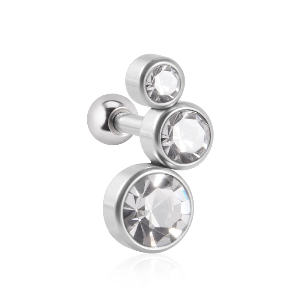 1PC Crystal CZ Helix Earrings Studs Ear Piercing 316L Surgical Steel Cartilage Earring 16G Tragus Conch Piercings for Women Punk