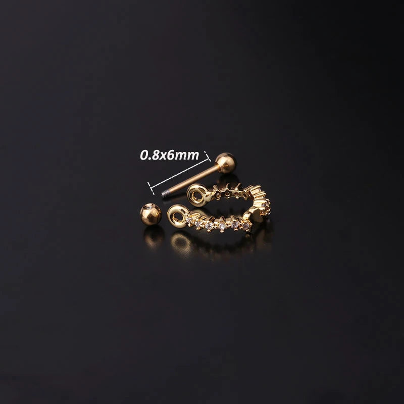 1Pc 20G Helix Earrings Ear Studs Ear Cuff Rook Woman Lobe Piercing Jewelry Barbell CZ Hoop Ear Tragus Cartilage