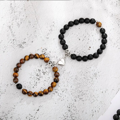 2Pcs/Set Couple Bracelets Natural Stone Beads Heart Shaped Distance Magnet Attraction Bracelet for Lovers Jewelry Gifts 2024 New