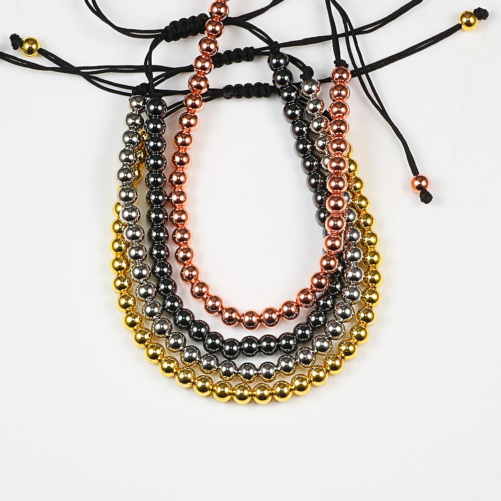 Trendy Copper Beads Bracelets 5Mm Handmade Adjustable Braided Strand Bangles for Women Men Yoga Healing Fashion Jewelry Pulseira