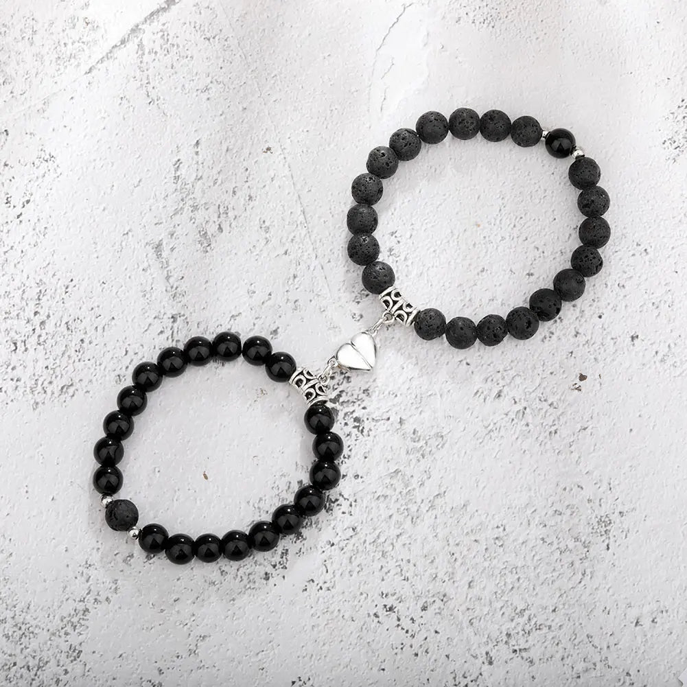 2Pcs/Set Couple Bracelets Natural Stone Beads Heart Shaped Distance Magnet Attraction Bracelet for Lovers Jewelry Gifts 2024 New