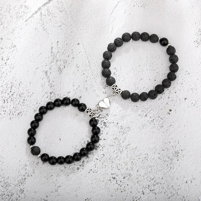2Pcs/Set Couple Bracelets Natural Stone Beads Heart Shaped Distance Magnet Attraction Bracelet for Lovers Jewelry Gifts 2024 New