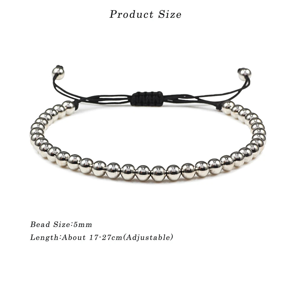 Trendy Copper Beads Bracelets 5Mm Handmade Adjustable Braided Strand Bangles for Women Men Yoga Healing Fashion Jewelry Pulseira