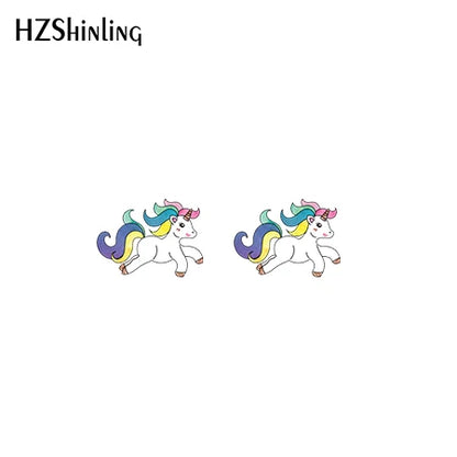 2019 New Cute Unicorn Acrylic Earring Baby Unicorn Resin Earring Epoxy Art Stud Earrings Gifts Girl Boy