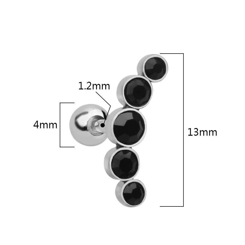 1PC Crystal CZ Helix Earrings Studs Ear Piercing 316L Surgical Steel Cartilage Earring 16G Tragus Conch Piercings for Women Punk