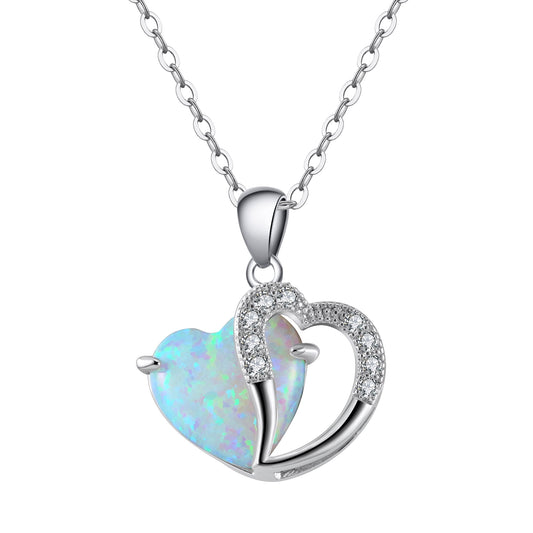 Heart Shape Fire Opal Cz Pendant Chain Necklace for Women