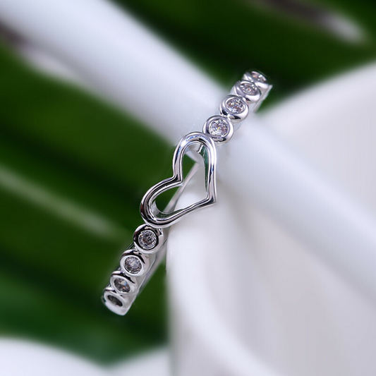 Heart Shaped Silver Plated Ring with White Sapphire