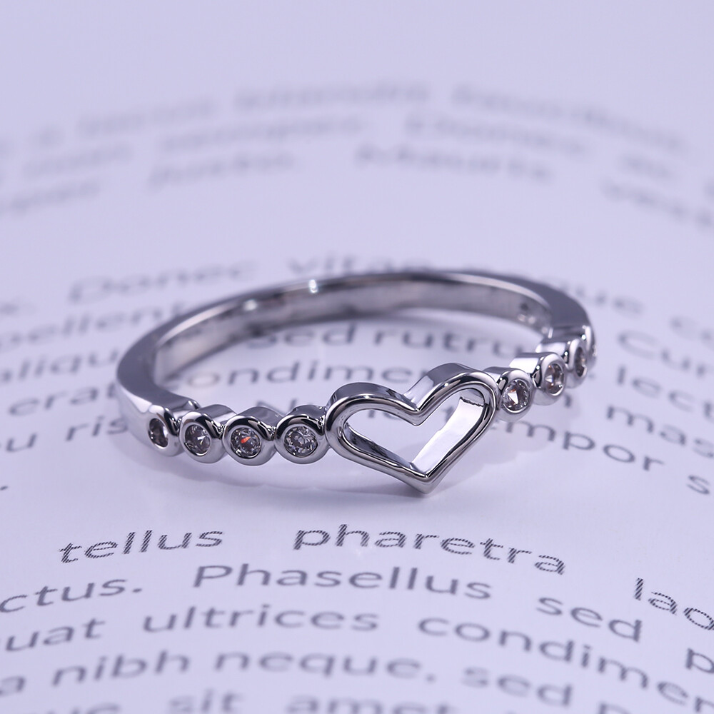 Heart Shaped Silver Plated Ring with White Sapphire