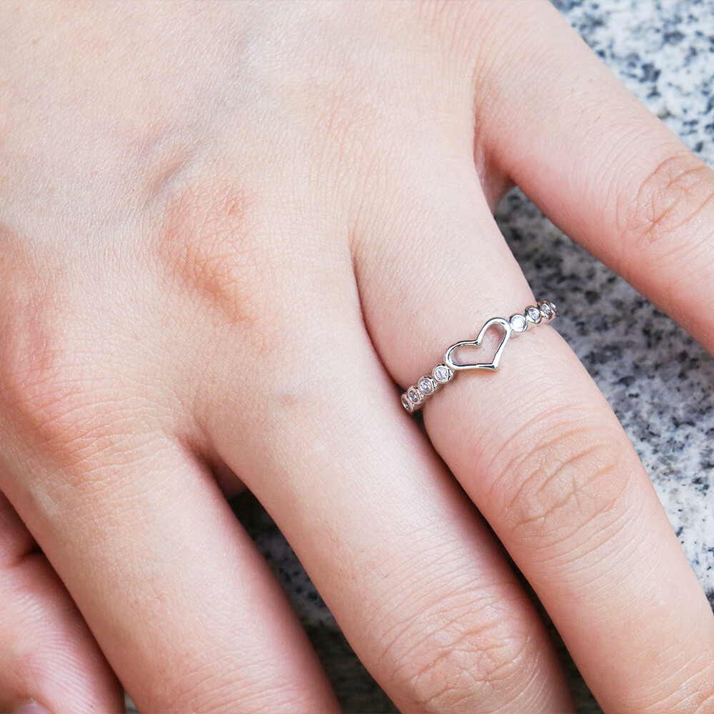 Heart Shaped Silver Plated Ring with White Sapphire