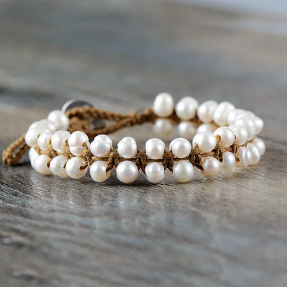 Classic Pearl Bracelet Handmade Bohemia Freshwater Pearls String Knotted Bracelet Birthday Holiday Gift Pearl Jewelry