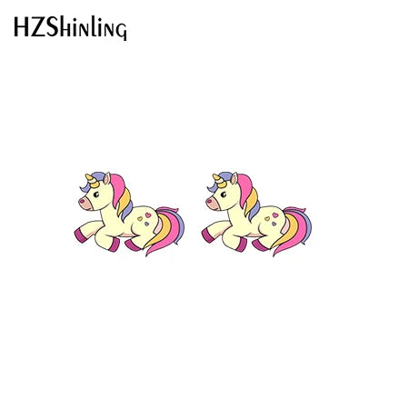 2019 New Cute Unicorn Acrylic Earring Baby Unicorn Resin Earring Epoxy Art Stud Earrings Gifts Girl Boy