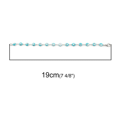 1PC 18.7-19.5Cm Hot 304 Stainless Steel Bracelets for Men Women Jewelry Gold Color Link Chain Multicolor Evil Eye Enamel Anklet