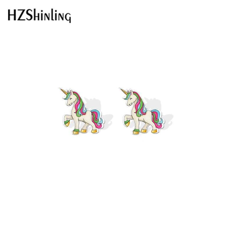 2019 New Cute Unicorn Acrylic Earring Baby Unicorn Resin Earring Epoxy Art Stud Earrings Gifts Girl Boy
