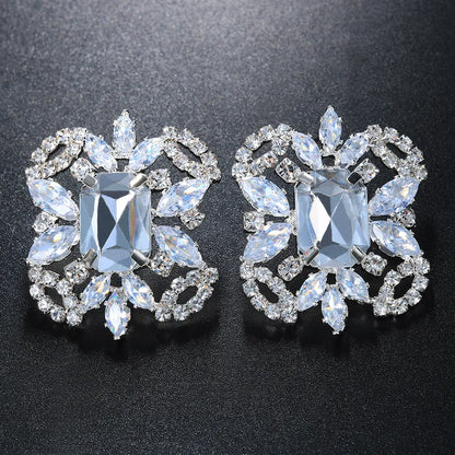 Stonefans New Square Clip Earrings No Hole Wedding Jewelry Women Large Clear Crystal Rhinestone Clip on Earrings Ear Women