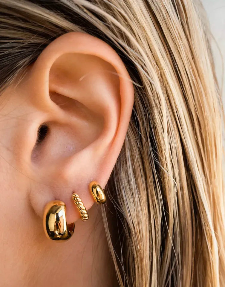 18K Classic Thin Rope Chain Hoop Earrings in Gold Plated