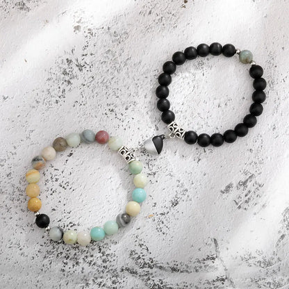 2Pcs/Set Couple Bracelets Natural Stone Beads Heart Shaped Distance Magnet Attraction Bracelet for Lovers Jewelry Gifts 2024 New