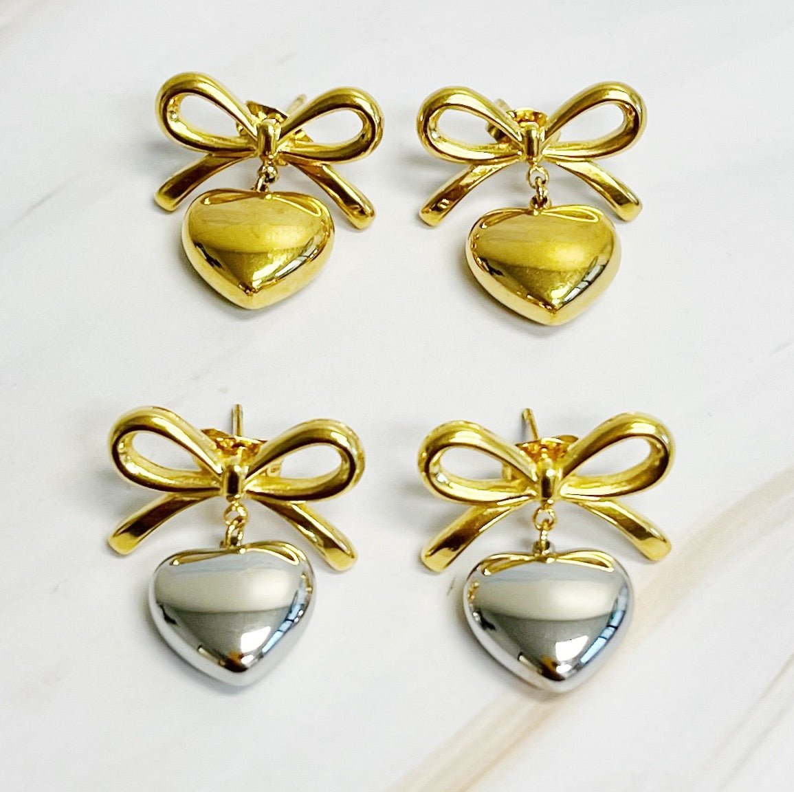 Mini Bow Mini Heart Earrings