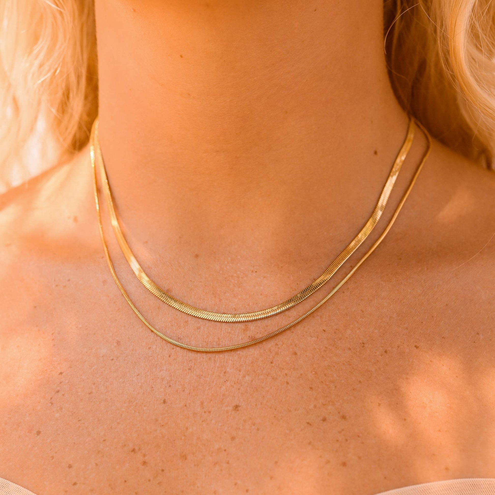 18K Gold PVD Stainless Steel Herringbone Chain Necklace / CHN9771