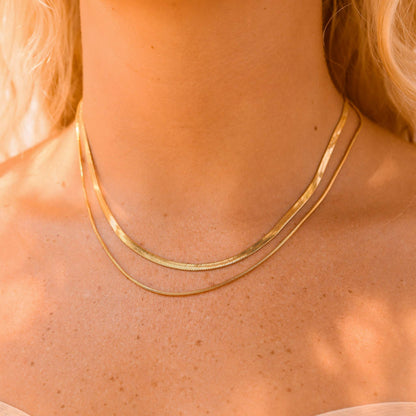 18K Gold PVD Stainless Steel Herringbone Chain Necklace / CHN9771