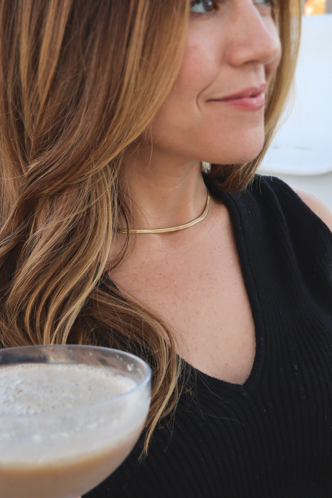 18K Gold PVD Stainless Steel Herringbone Chain Necklace / CHN9771