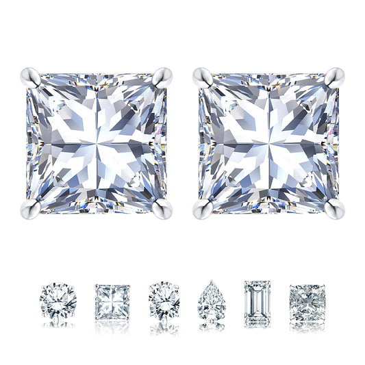 2 Carat Princess Cut Moissanite 4 Prong Solitaire Stud Earrings in 18K White Gold Plating for Women