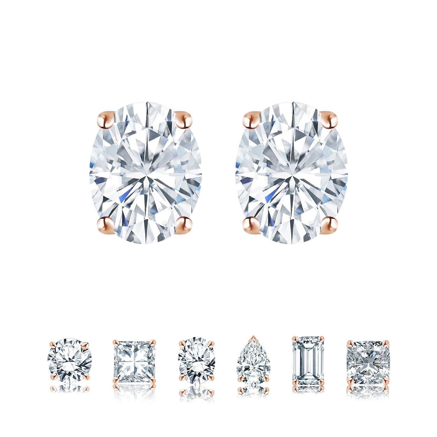 4 Prong 0.5 Carat Oval Cut Moissanite Solitaire Stud Earrings in 18K Rose Gold Plating for Women