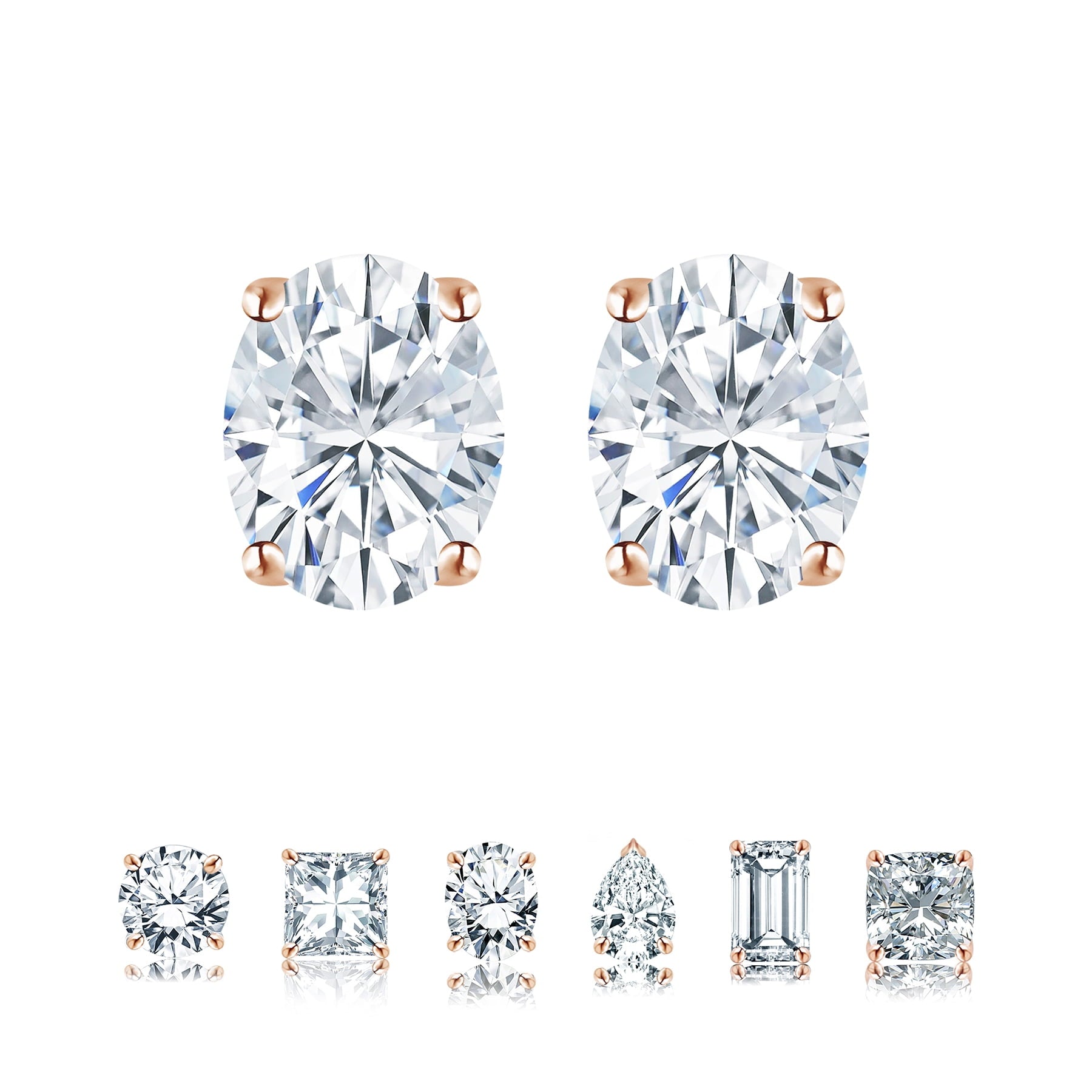 4 Prong 0.5 Carat Oval Cut Moissanite Solitaire Stud Earrings in 18K Rose Gold Plating for Women