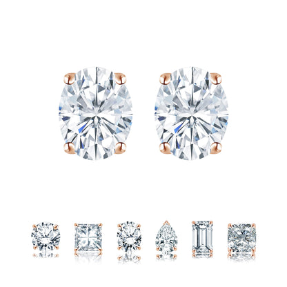 4 Prong 0.5 Carat Oval Cut Moissanite Solitaire Stud Earrings in 18K Rose Gold Plating for Women
