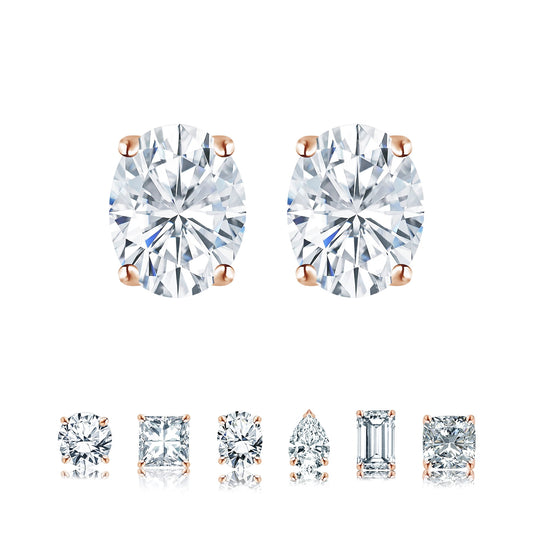 4 Prong 0.5 Carat Oval Cut Moissanite Solitaire Stud Earrings in 18K Rose Gold Plating for Women