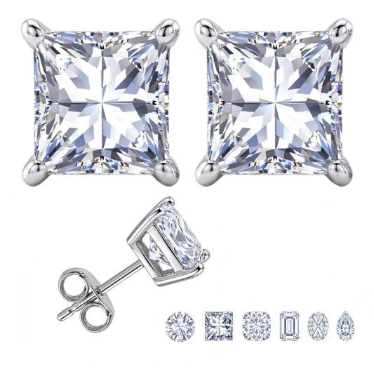 Jeenmata 1 Carat Princess Solitaire Moissanite Stud Earrings for Women, Earrings for Men, 18K White Gold Plated, Hypoallergenic Earrings, D VS1, Stud Earring for Woman, Jewelry, Gift, Earrings