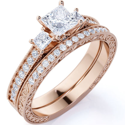 Beautiful 1.25 Carat Real Moissanite Wedding Ring Set in 18K Rose Gold over Silver